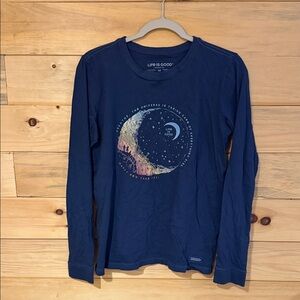 Life Is Good Navy Long-Sleeve Tee with Moon & Stars Graphic